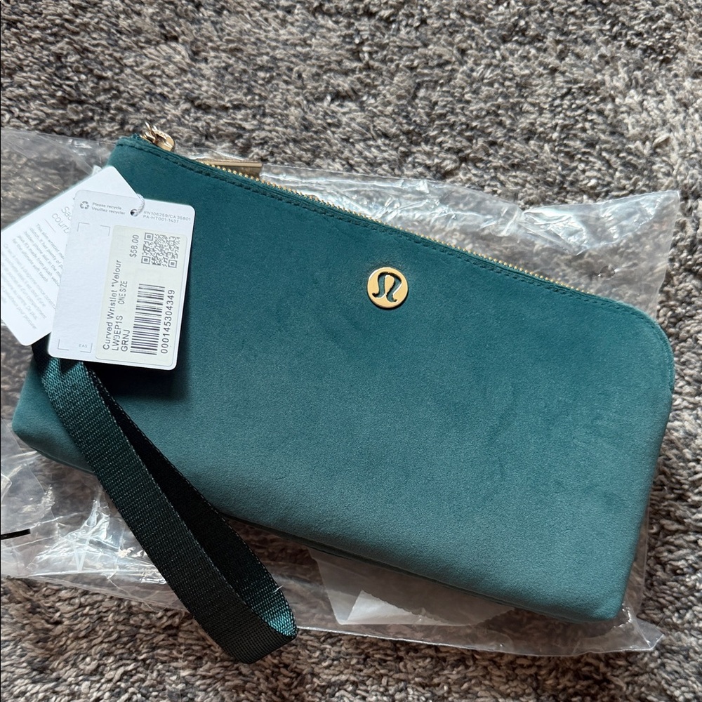 lululemon athletica Teal Zip Wristlet with Gold Logo - curved wristlet - NWT